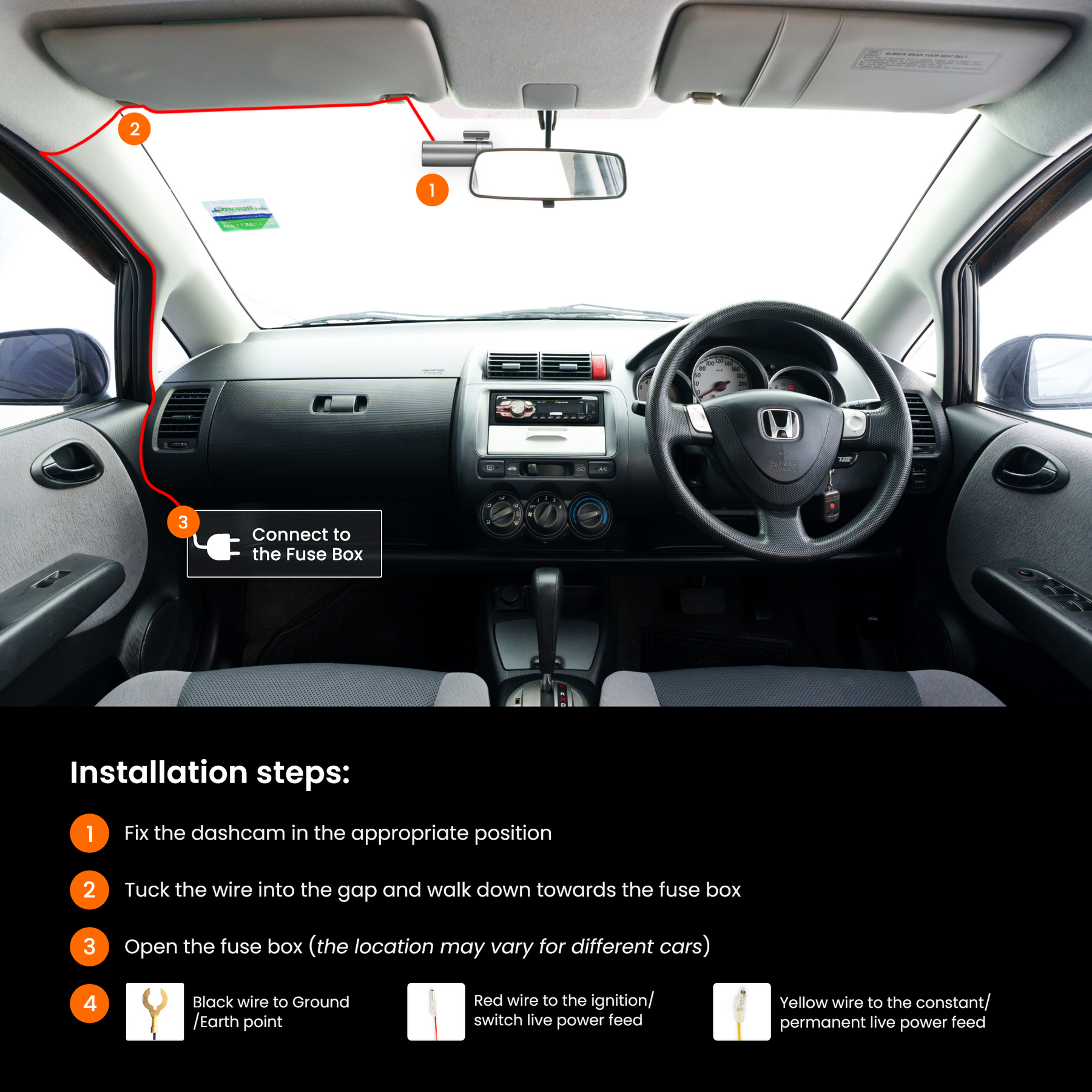 RA7300C - Road Angel Halo Dash Cam Festverdrahtungssatz – für Halo Ultra