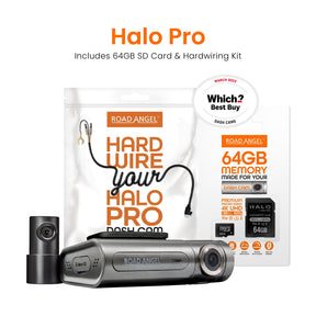 Road Angel Halo Pro Avant et arrière Dashcam avec carte SD et câbles dans le paquet 