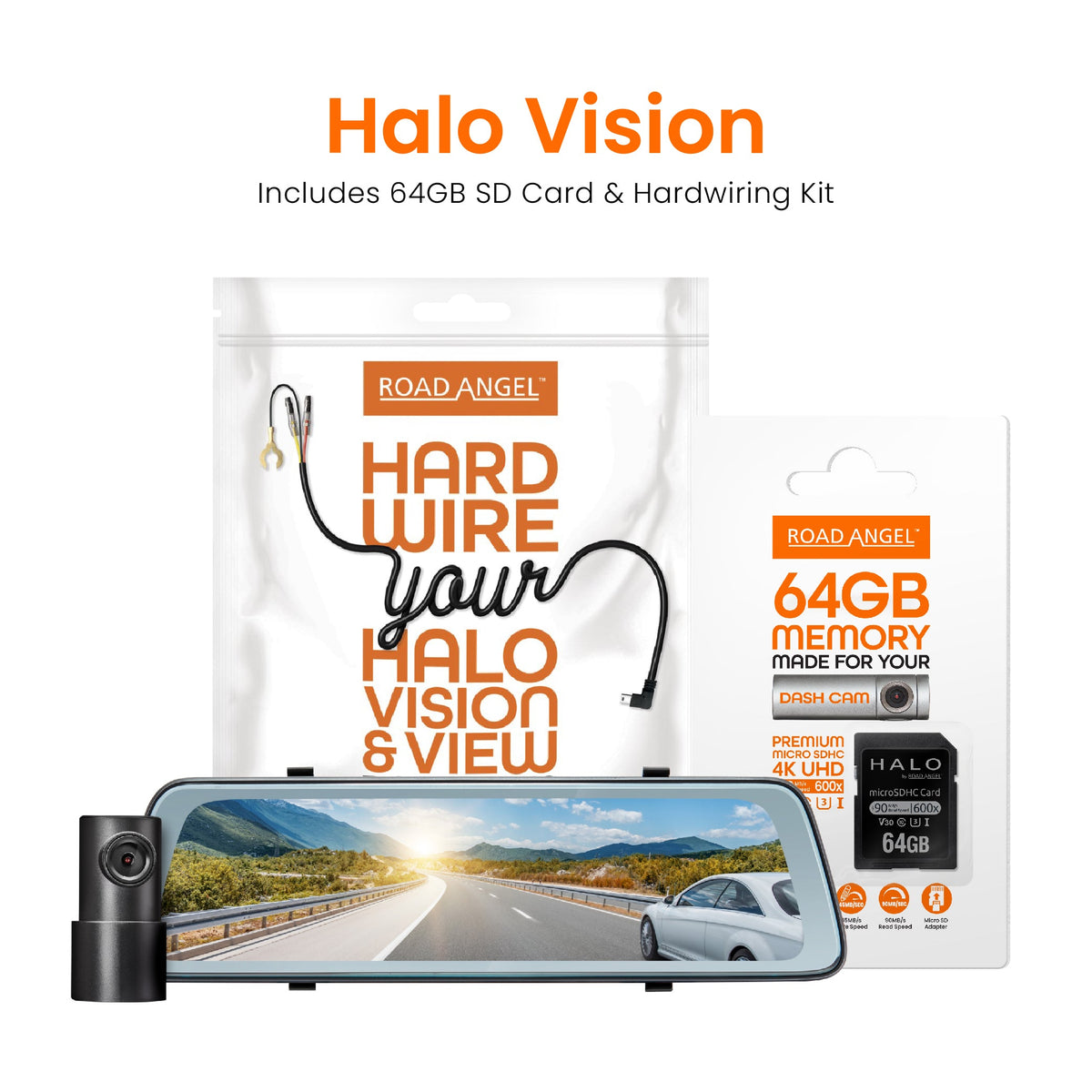 Road Angel Halo Vision 2 Rückspiegel et Dashcam avec carte SD et câbles dans le paquet 