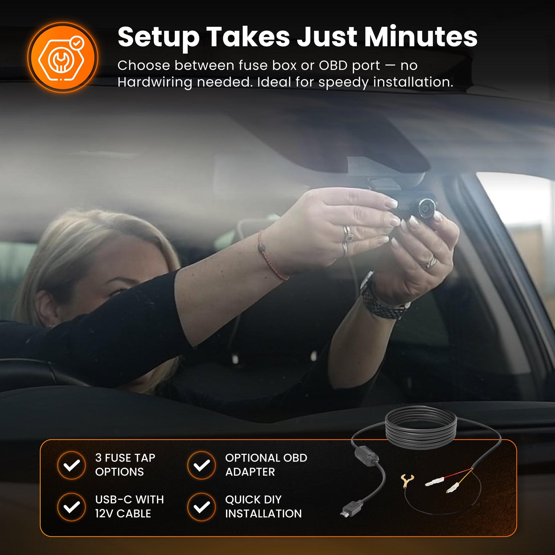 NEW - HWK12VC-OBD Road Angel Halo Pro Dash Cam 12V 2-in-1 Hardwire Kit- USB Type-C, Fuse Taps & OBD 2