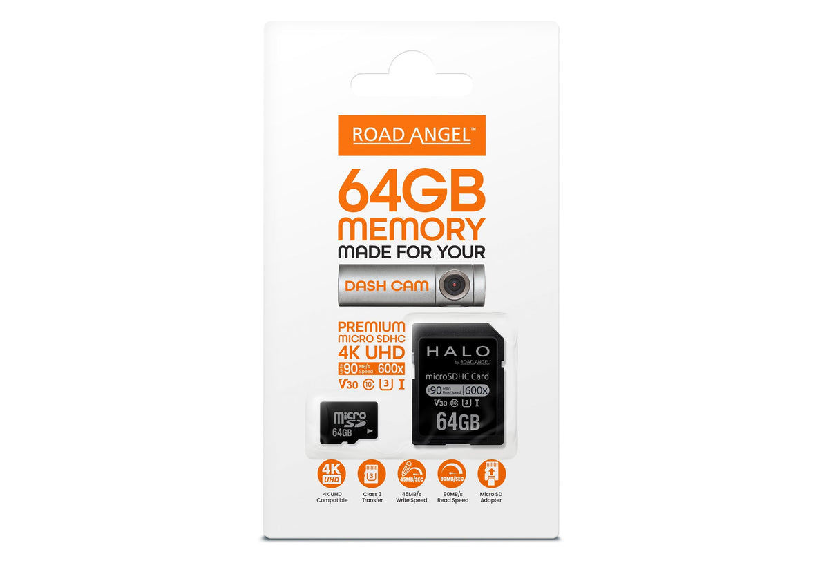 Road Angel 64GB MicroSD Card -  Automobilqualität, hergestellt für Halo Dash Cams