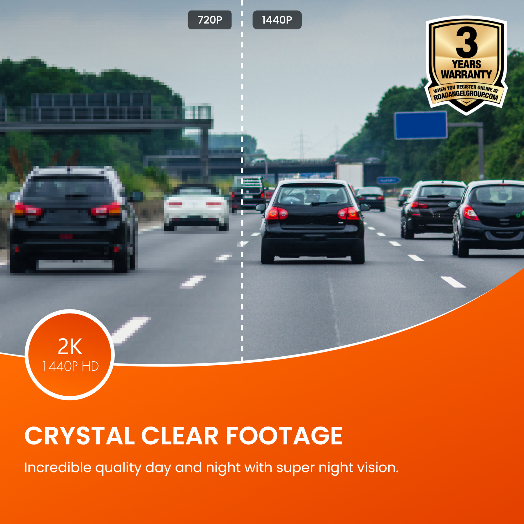 Road Angel Halo Pro Avant et arrière Dashcam avec carte SD et câbles dans le paquet 