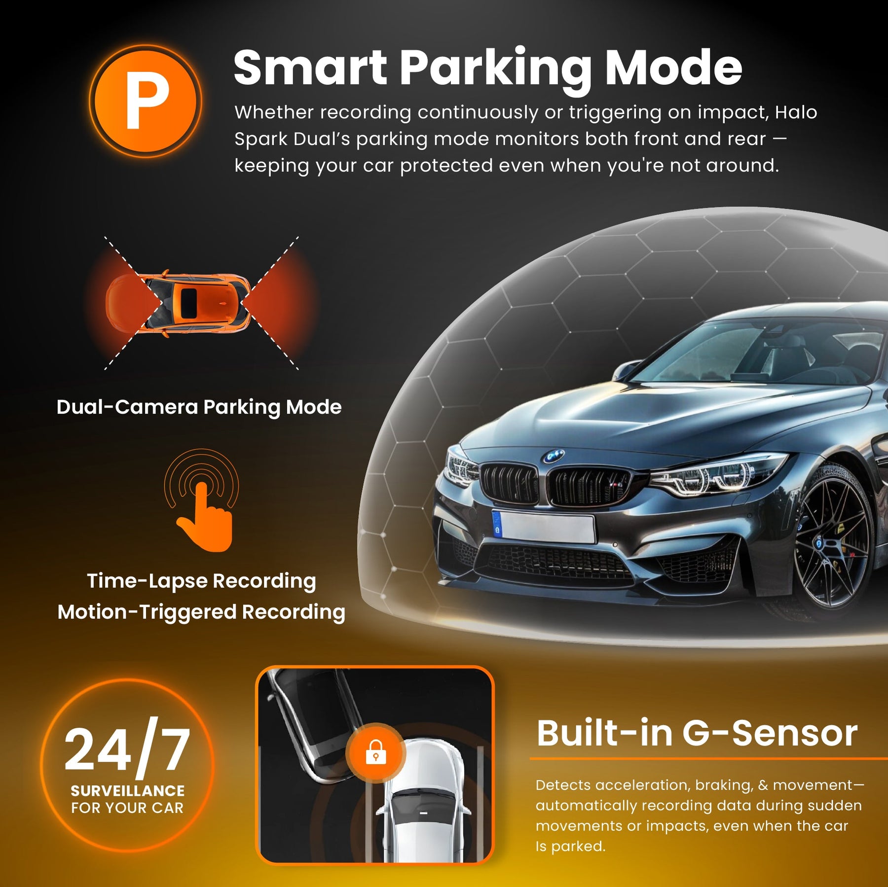 New - Halo Spark Dual Full HD 1080p Front & Rear Dash Camera With Dual Parking Mode & Winter Mode (USB-C)