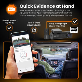 New - Halo Spark Dual Full HD 1080p Front & Rear Dash Camera With Dual Parking Mode & Winter Mode (USB-C) With 64GB SD Card & Hardwiring Kit Bundle