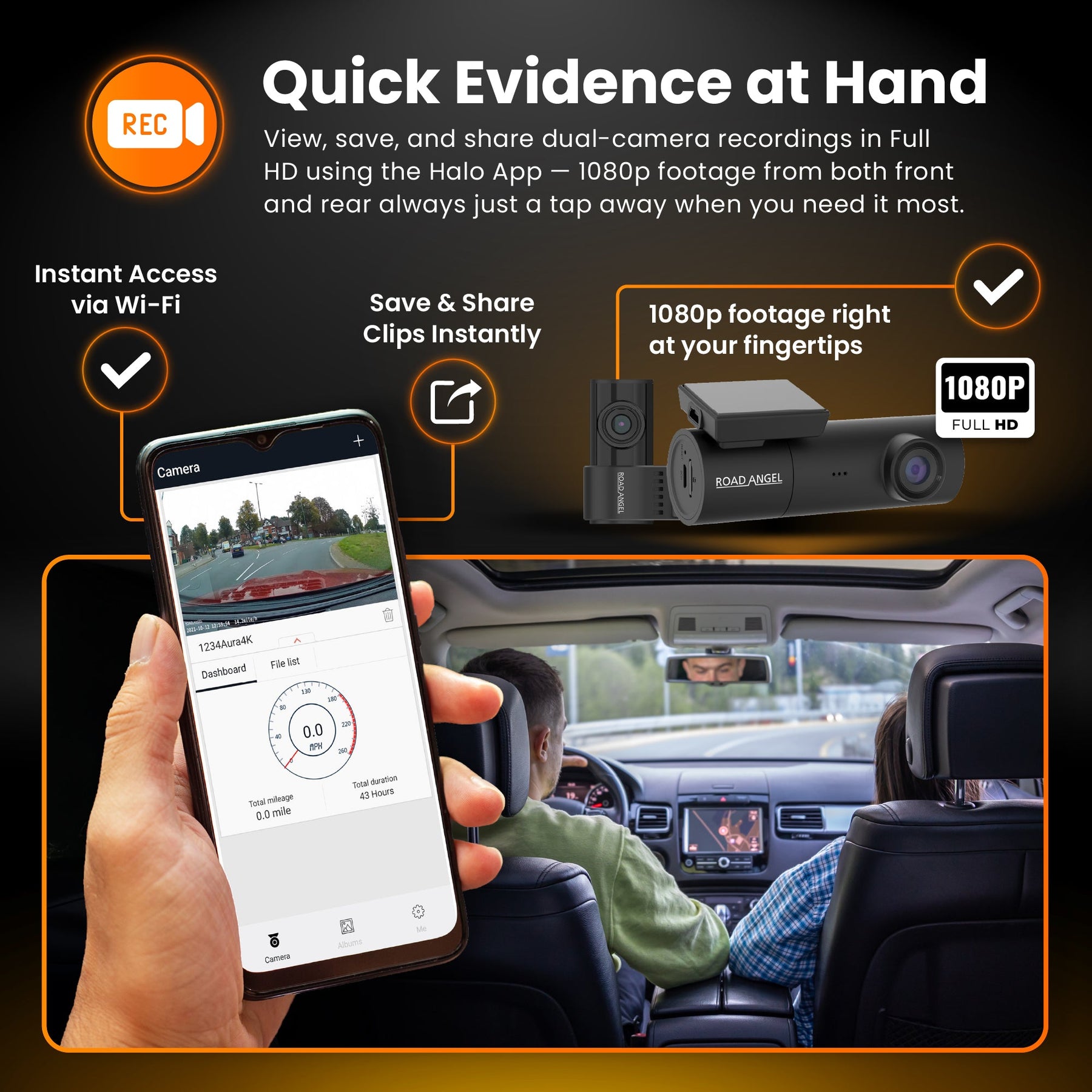 New - Halo Spark Dual Full HD 1080p Front & Rear Dash Camera With Dual Parking Mode & Winter Mode (USB-C)